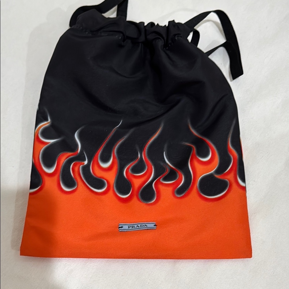Prada Black and Orange Flame Drawstring Bag